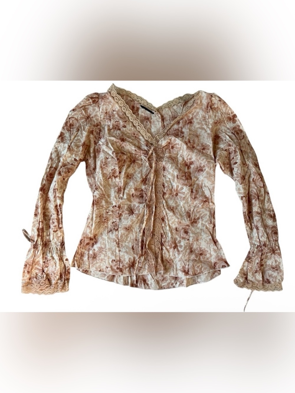 Y2K VINTAGE FLORAL FLARE SLEEVE BLOUSE TOP WOMENS MEDIUM